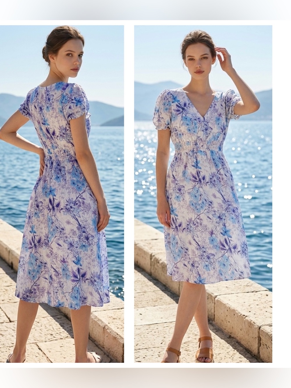 Berkley Jensen Women’s Sz XL Floral V-Neck Midi Dress Lined Smocked Waist multi